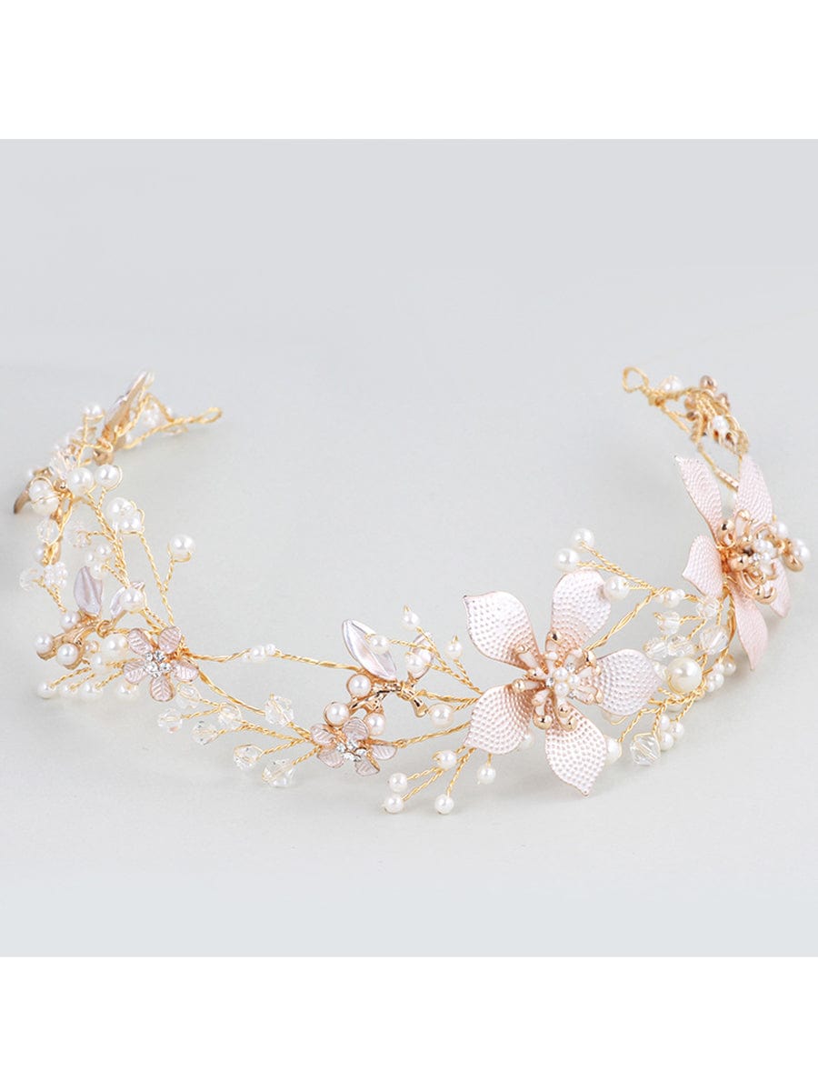 Accessoire cheveux Élégant en strass à fleurs dorées #Couleur_Or Accessoire cheveux Élégant en strass à fleurs dorées