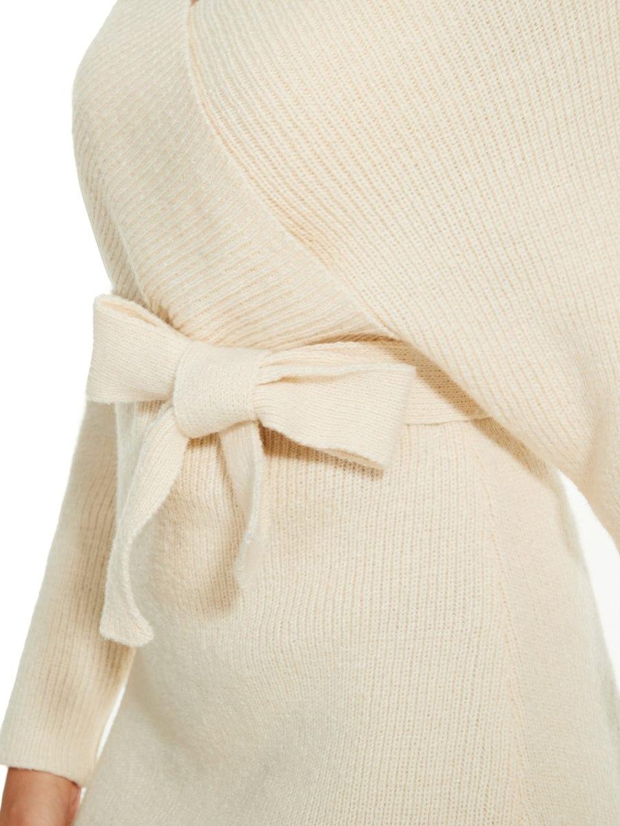 Robe pull moulante en tricot Manches dolman Encolure en V #Couleur_Beige