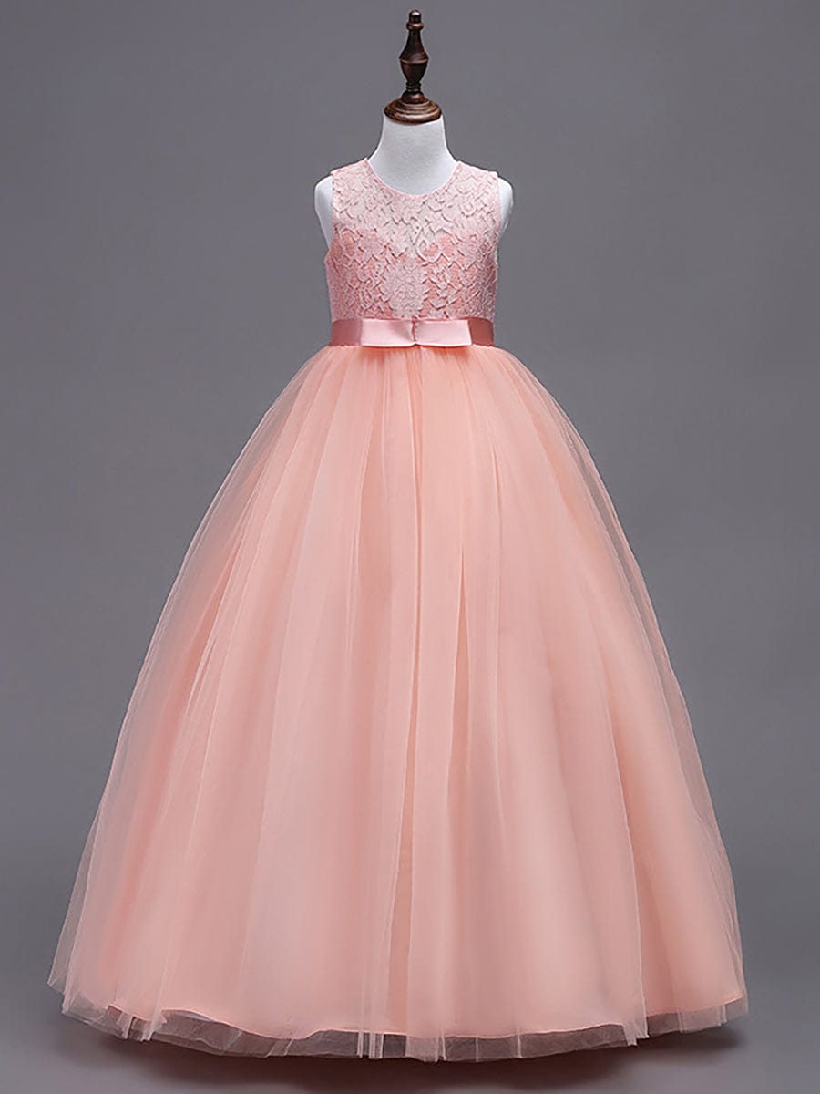 Robe Enfant d'Honneur Princesse Arc Sans Manches En Dentelle Tulle #couleur_Blush