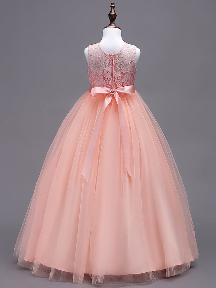 Robe Enfant d'Honneur Princesse Arc Sans Manches En Dentelle Tulle #couleur_Blush