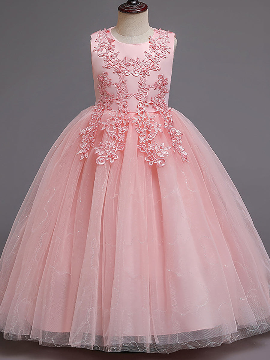 Robe Enfant d'Honneur Superbe dentelle blanche Tulle Appliques de fleurs #Couleur_Blanc Robe Enfant d'Honneur Superbe dentelle blanche Tulle Appliques de fleurs