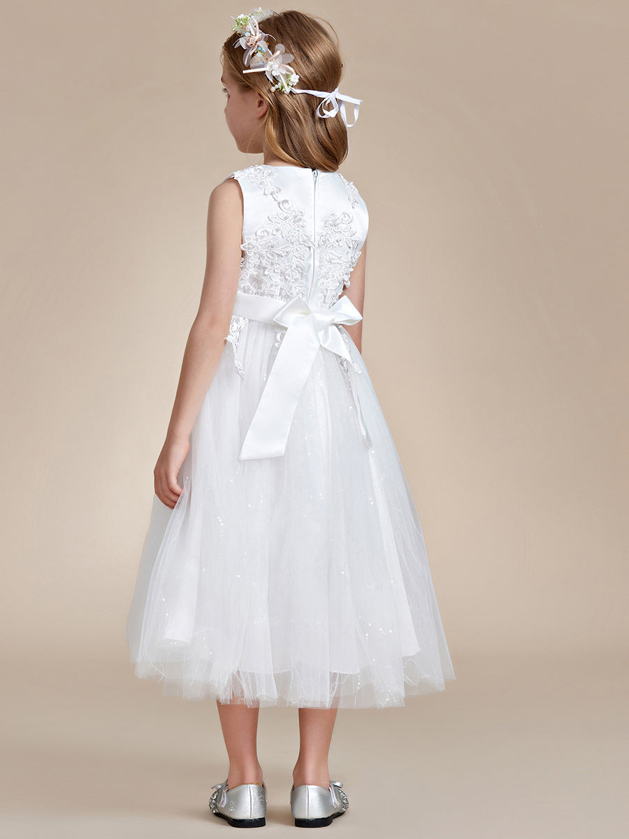 Robe Enfant d'Honneur Superbe dentelle blanche Tulle Appliques de fleurs #Couleur_Blanc Robe Enfant d'Honneur Superbe dentelle blanche Tulle Appliques de fleurs