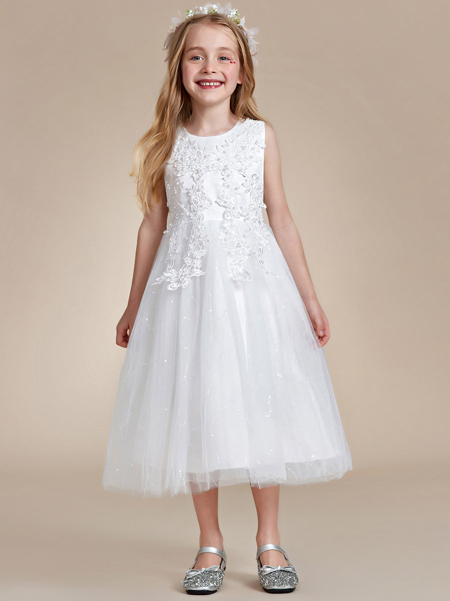 Robe Enfant d'Honneur Superbe dentelle blanche Tulle Appliques de fleurs #Couleur_Blanc Robe Enfant d'Honneur Superbe dentelle blanche Tulle Appliques de fleurs