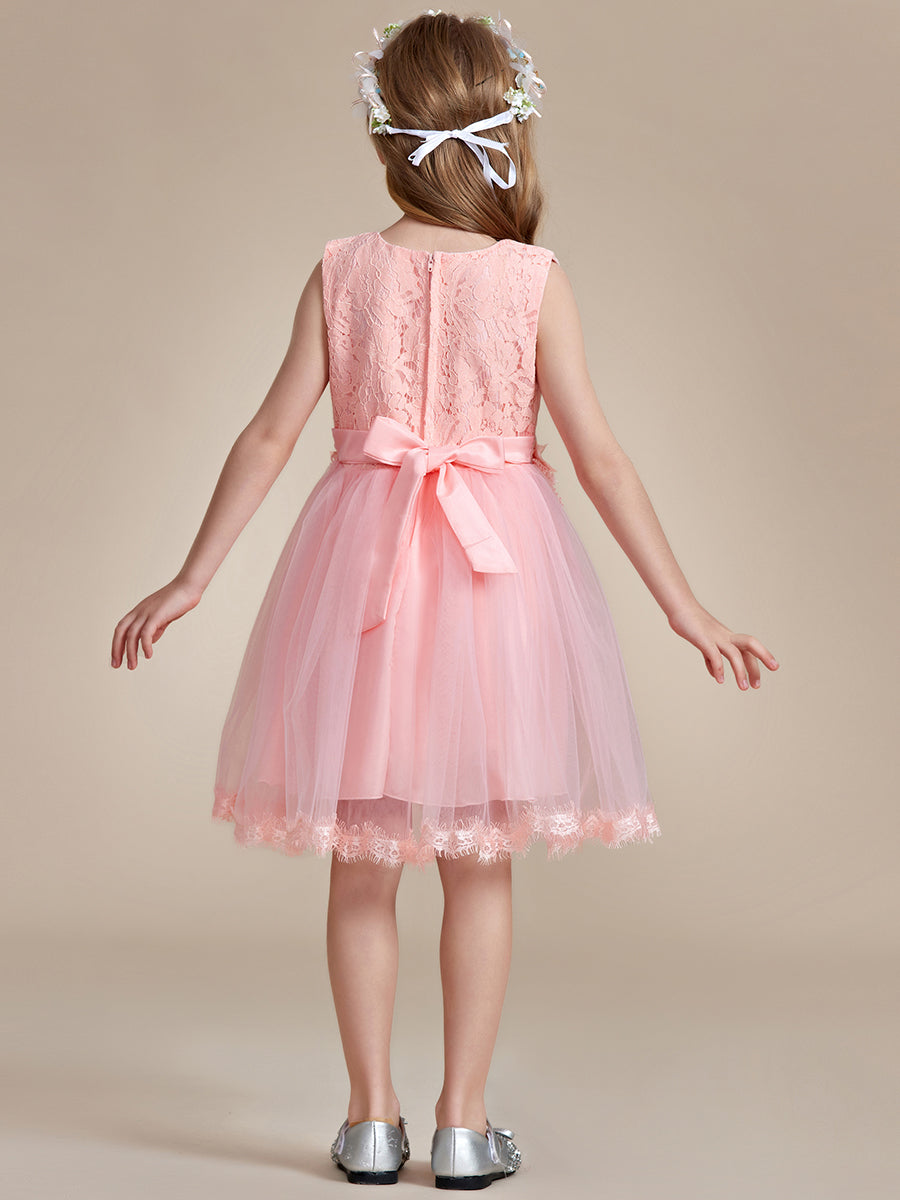Robe Enfant d'Honneur tulle et dentelle blanche avec nœud au dos #Couleur_Rose