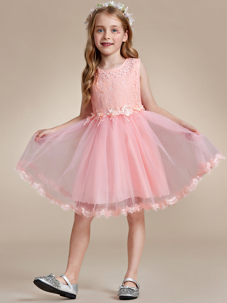 Robe Enfant d'Honneur tulle et dentelle blanche avec nœud au dos #Couleur_Rose