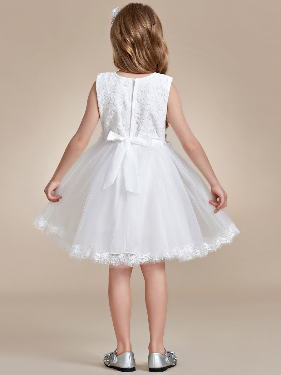 Robe Enfant d'Honneur tulle et dentelle blanche avec nœud au dos #Couleur_Blanc