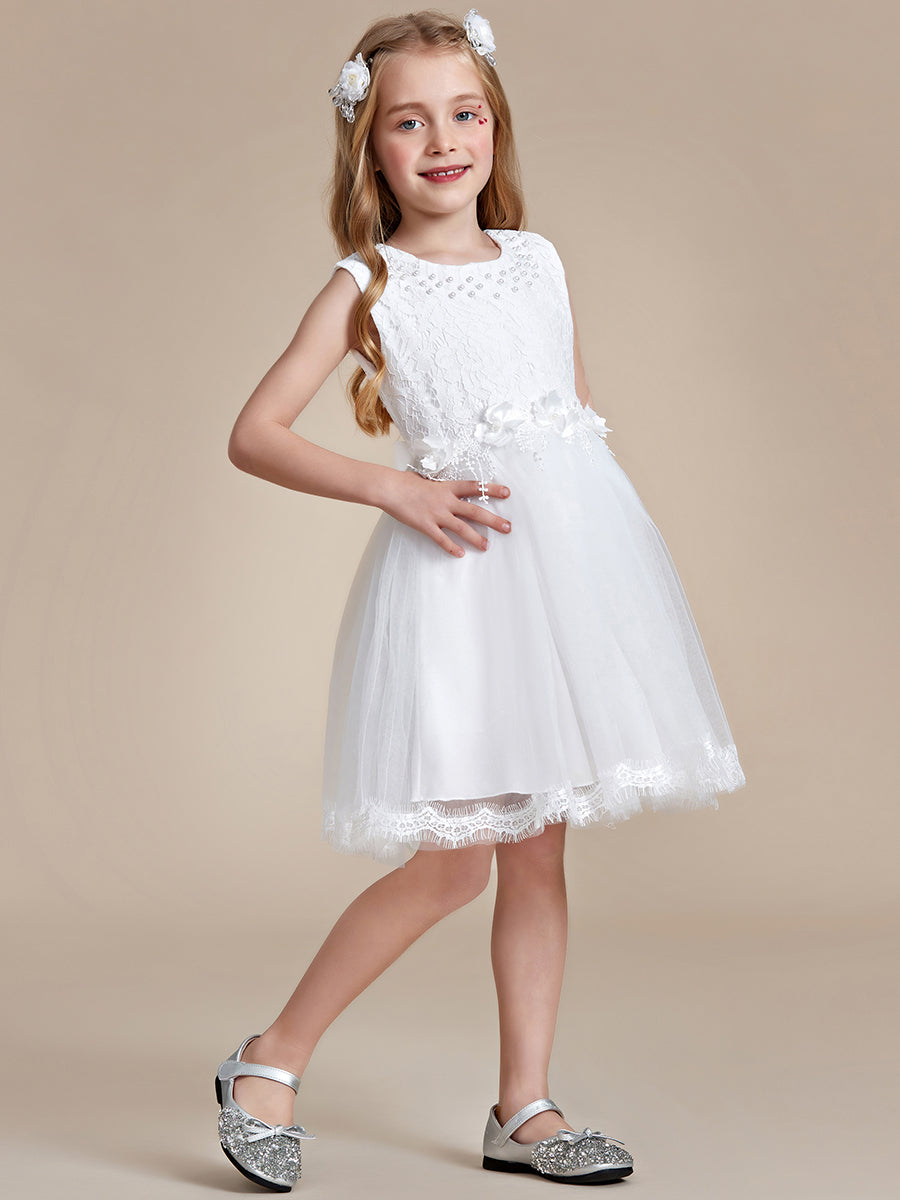 Robe Enfant d'Honneur tulle et dentelle blanche avec nœud au dos #Couleur_Blanc