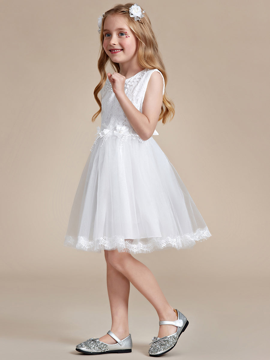 Robe Enfant d'Honneur tulle et dentelle blanche avec nœud au dos #Couleur_Blanc Robe Enfant d'Honneur tulle et dentelle blanche avec nœud au dos