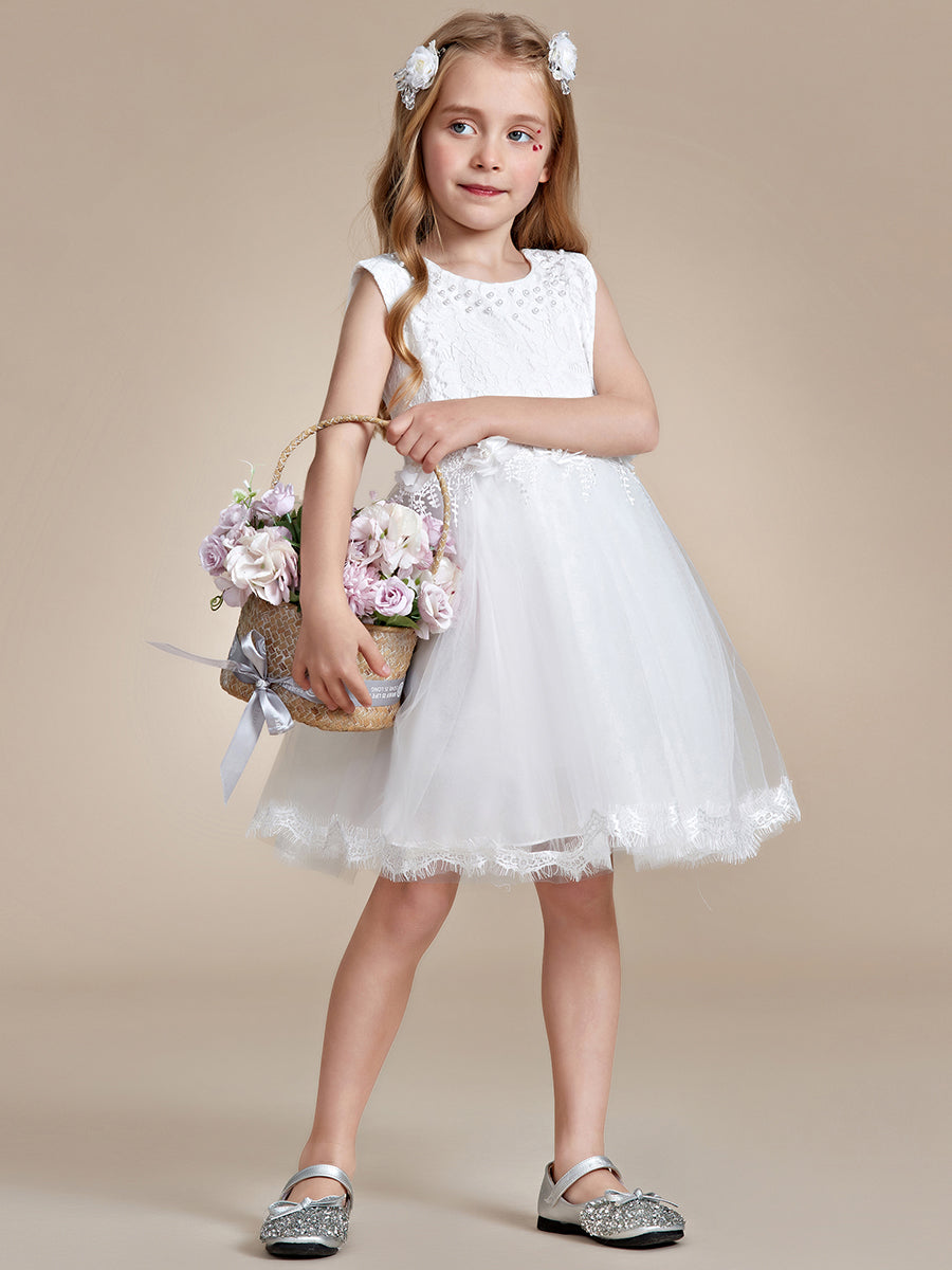 Robe Enfant d'Honneur tulle et dentelle blanche avec nœud au dos #Couleur_Blanc Robe Enfant d'Honneur tulle et dentelle blanche avec nœud au dos
