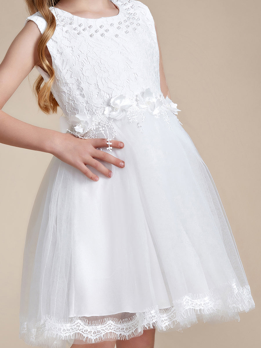 Robe Enfant d'Honneur tulle et dentelle blanche avec nœud au dos #Couleur_Blanc Robe Enfant d'Honneur tulle et dentelle blanche avec nœud au dos