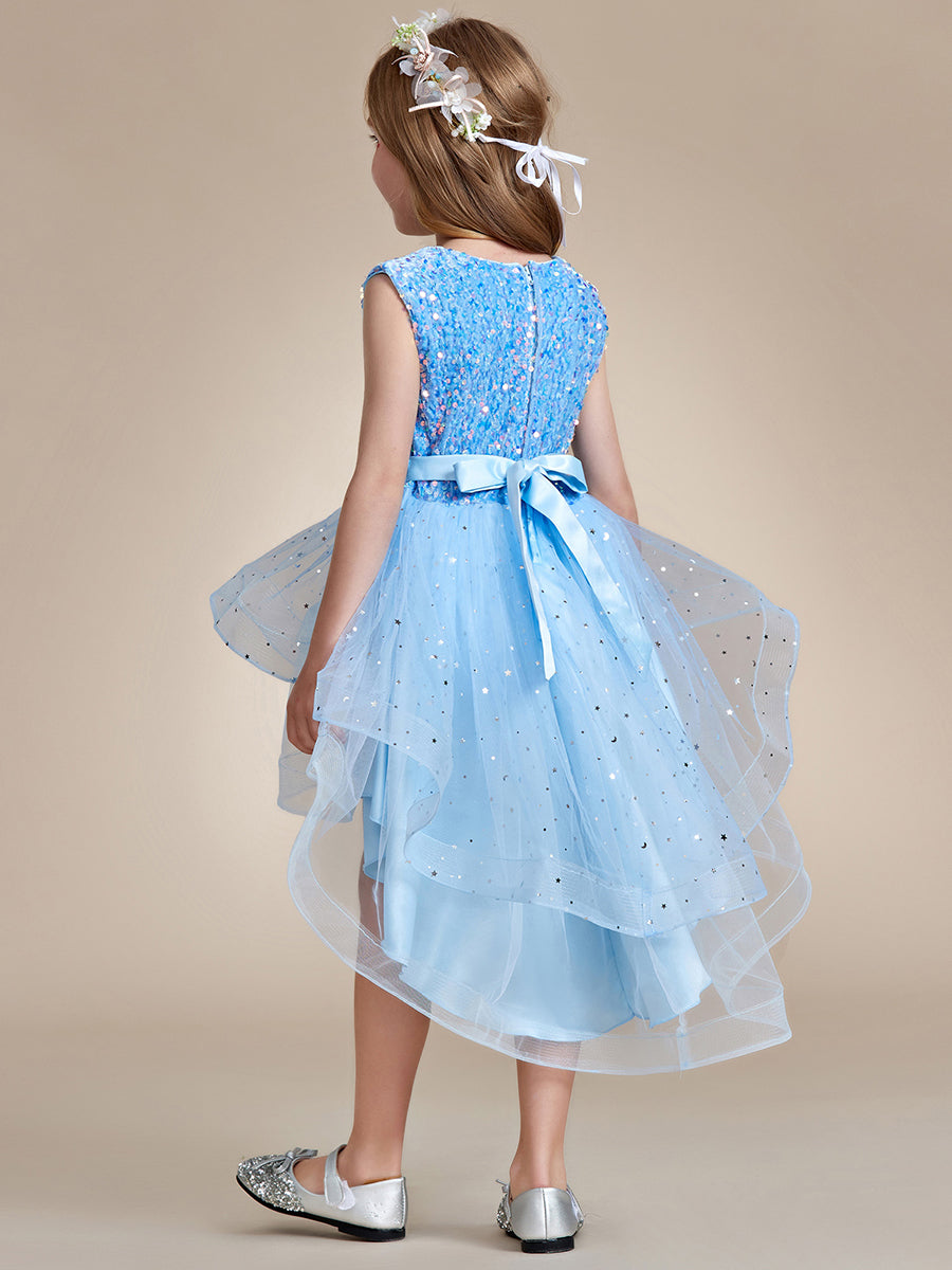 Robe Enfant d'Honneur scintillante à pois scintillants #Couleur_Bleu Ciel