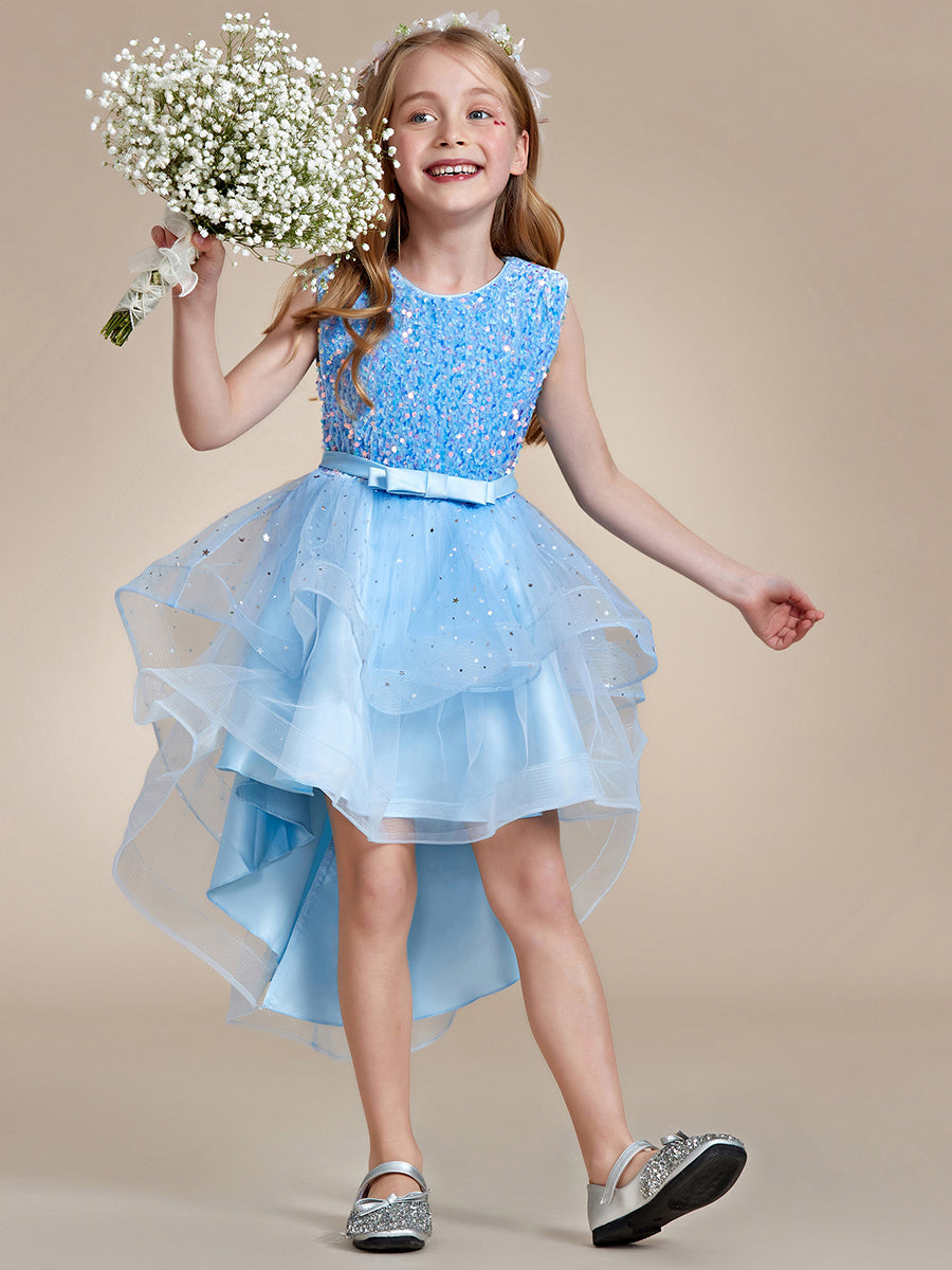 Robe Enfant d'Honneur scintillante à pois scintillants #Couleur_Bleu Ciel