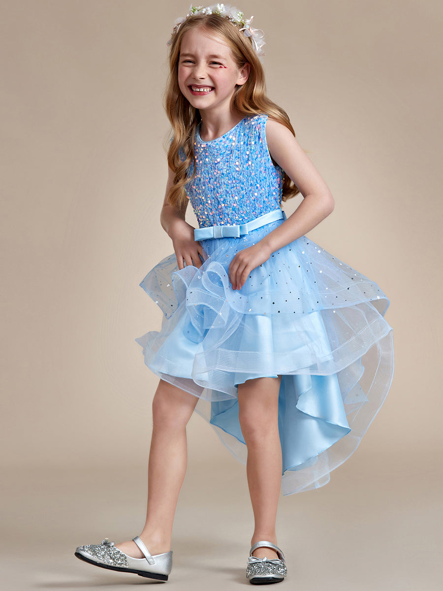 Robe Enfant d'Honneur scintillante à pois scintillants #Couleur_Bleu Ciel
