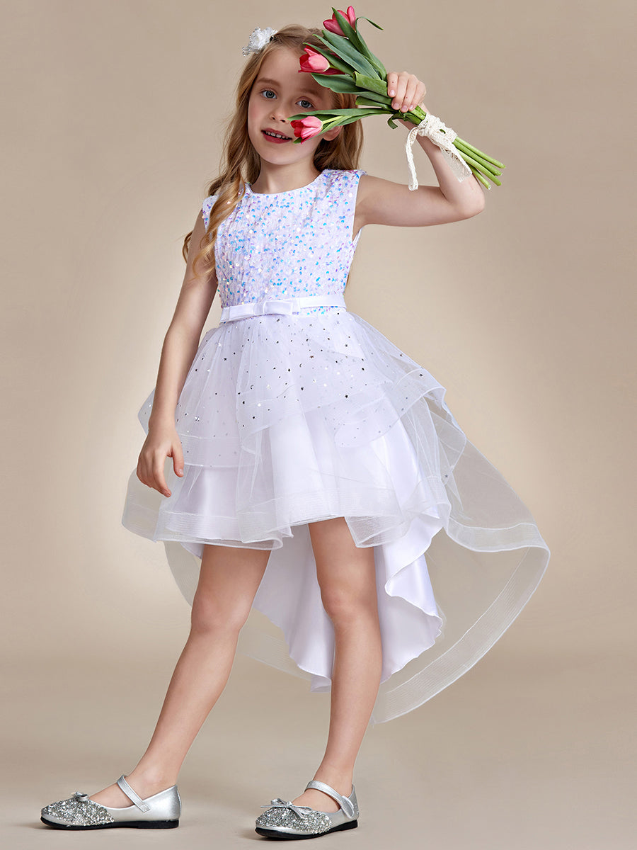 Robe Enfant d'Honneur scintillante à pois scintillants #Couleur_Blanc
