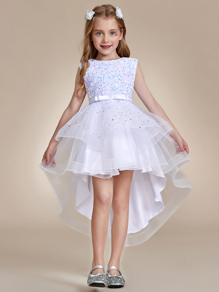 Robe Enfant d'Honneur scintillante à pois scintillants #Couleur_Blanc
