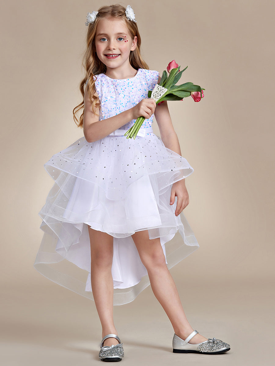 Robe Enfant d'Honneur scintillante à pois scintillants #Couleur_Blanc