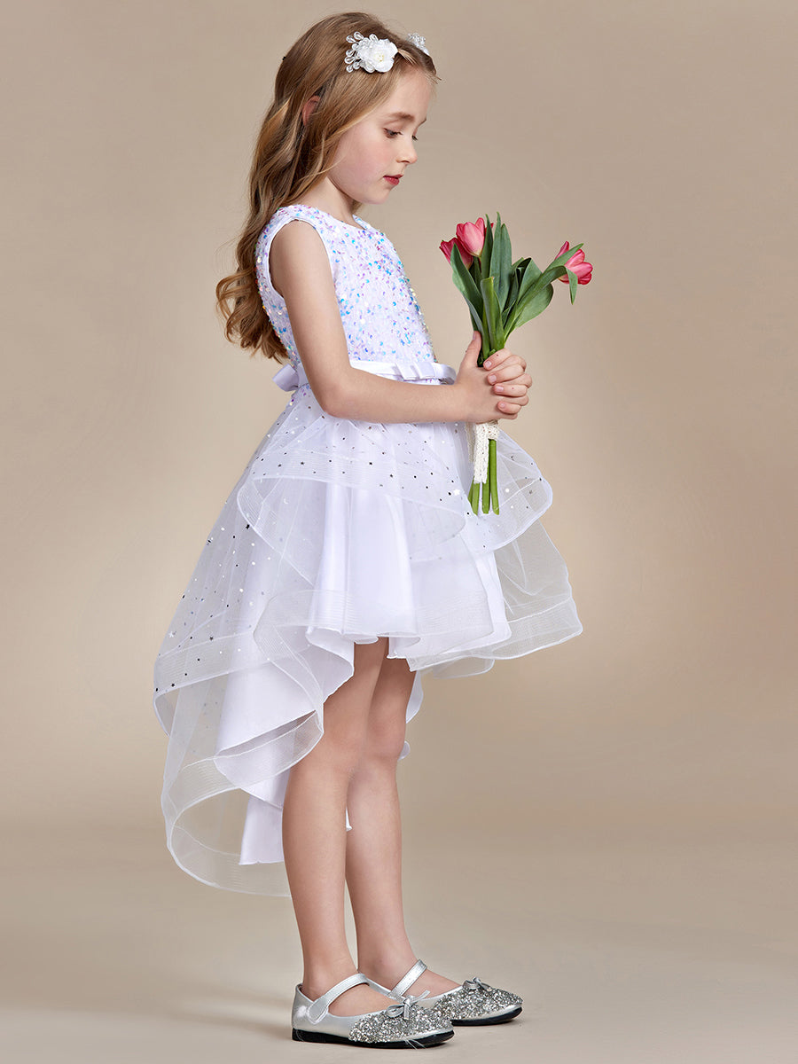 Robe Enfant d'Honneur scintillante à pois scintillants #Couleur_Blanc