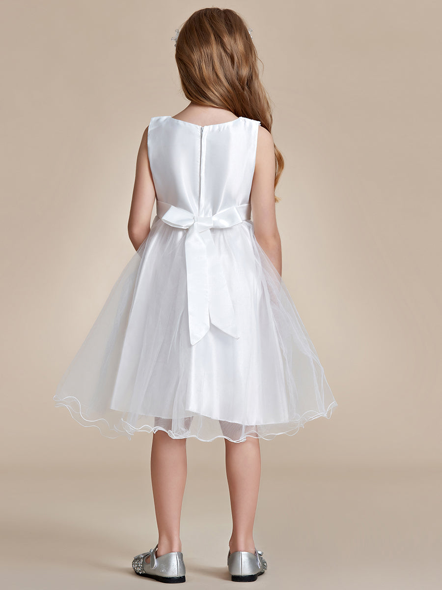 Robe Enfant d'Honneur à paillettes en tulle avec ceinture fleurie #couleur_Blanc