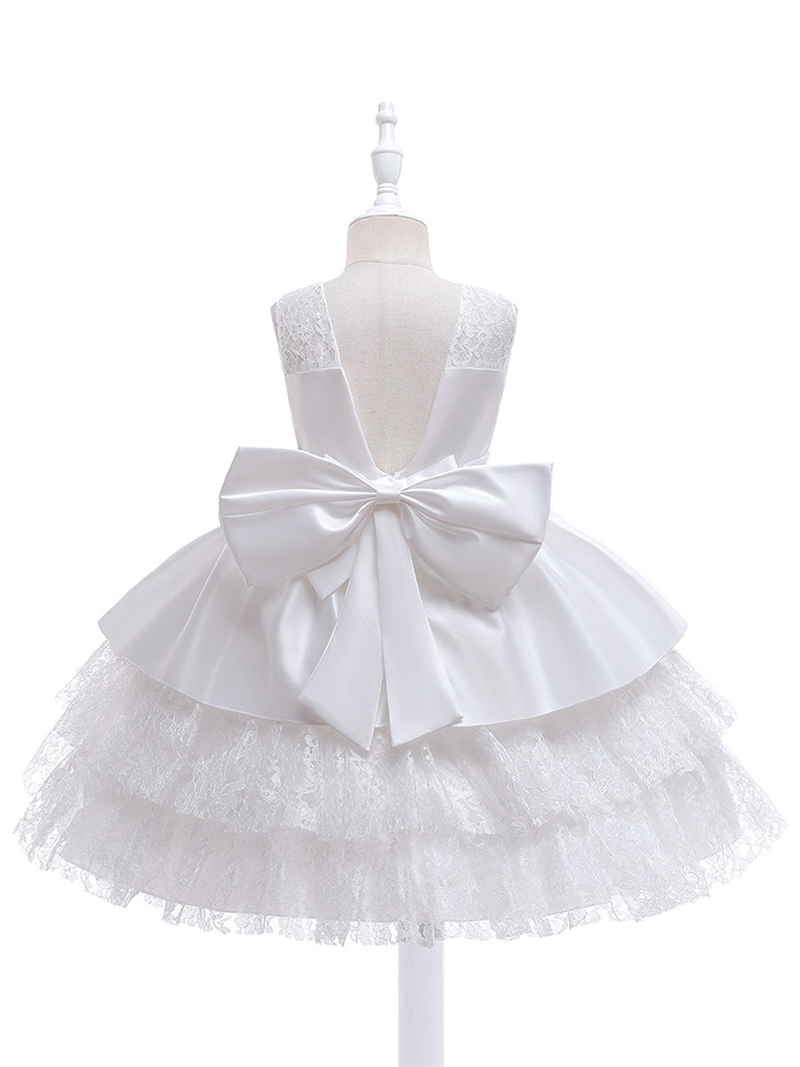 Robe Enfant d'Honneur Princesse mignonne multi-couches de dentelle et nœud papillon #couleur_Charbon Robe Enfant d'Honneur Princesse mignonne multi-couches de dentelle et nœud papillon