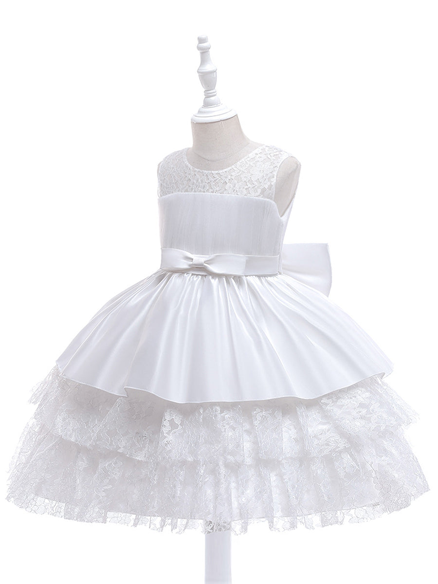 Robe Enfant d'Honneur Princesse mignonne multi-couches de dentelle et nœud papillon #couleur_Charbon Robe Enfant d'Honneur Princesse mignonne multi-couches de dentelle et nœud papillon