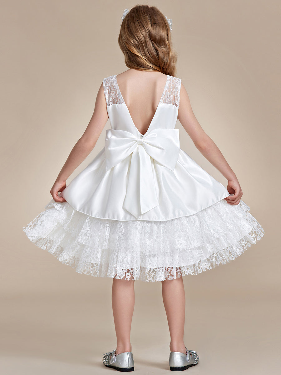 Robe Enfant d'Honneur Princesse mignonne multi-couches de dentelle et nœud papillon #couleur_Charbon Robe Enfant d'Honneur Princesse mignonne multi-couches de dentelle et nœud papillon