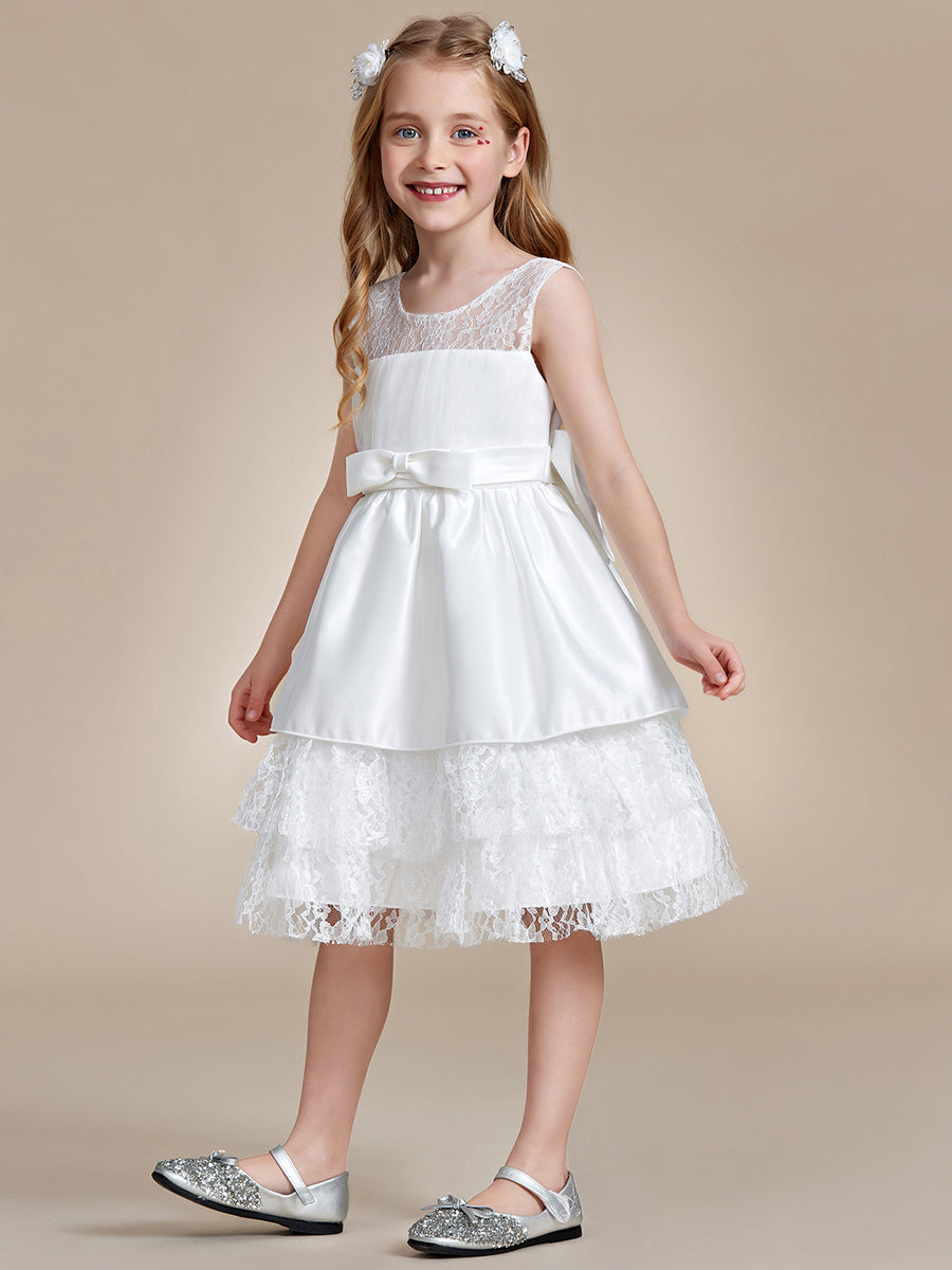 Robe Enfant d'Honneur Princesse mignonne multi-couches de dentelle et nœud papillon #couleur_Charbon Robe Enfant d'Honneur Princesse mignonne multi-couches de dentelle et nœud papillon