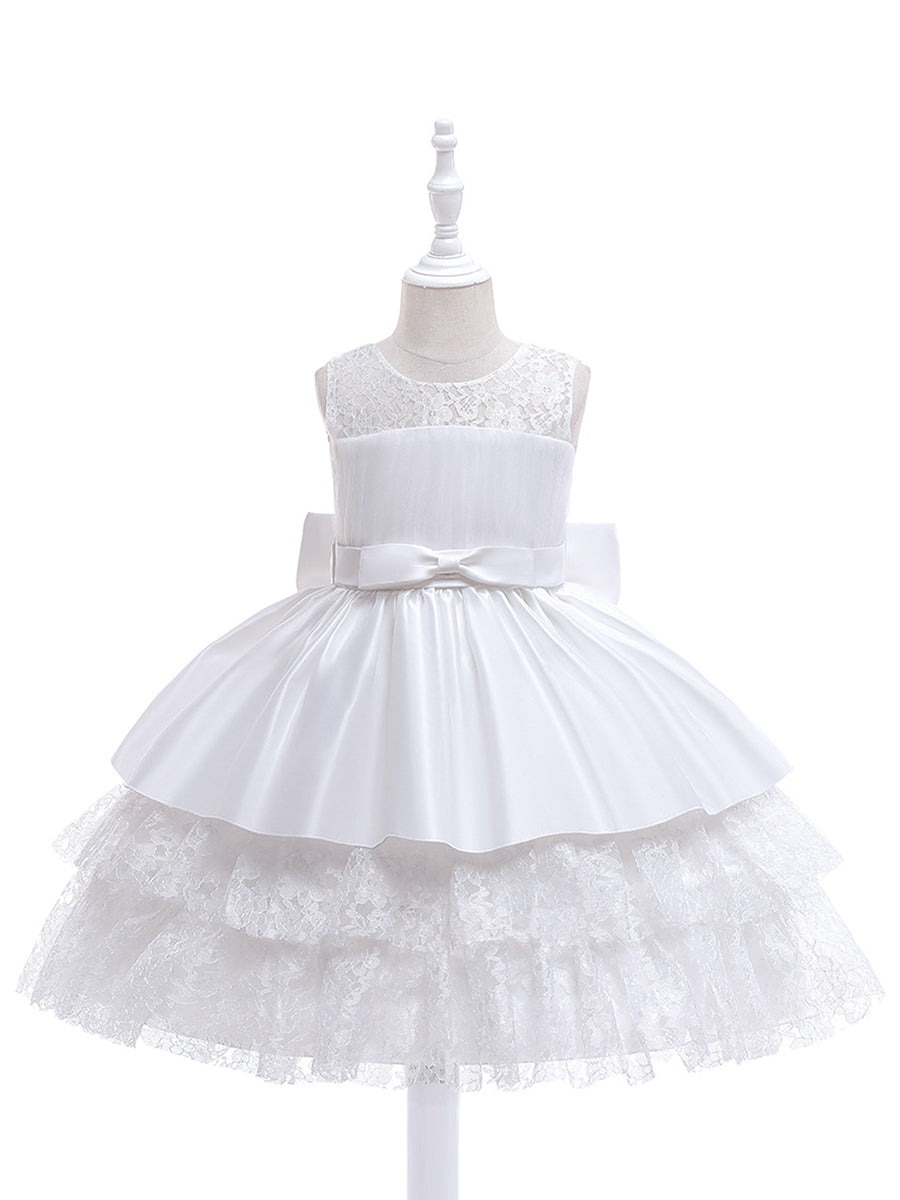 Robe Enfant d'Honneur Princesse mignonne multi-couches de dentelle et nœud papillon #couleur_Charbon Robe Enfant d'Honneur Princesse mignonne multi-couches de dentelle et nœud papillon