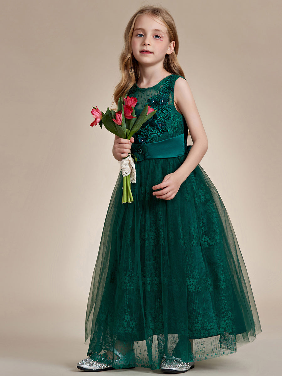 Robe Enfant d'Honneur Princesse en Tulle Floral avec Applique et Dos en Satin #Couleur_Rose Robe Enfant d'Honneur Princesse en Tulle Floral avec Applique et Dos en Satin