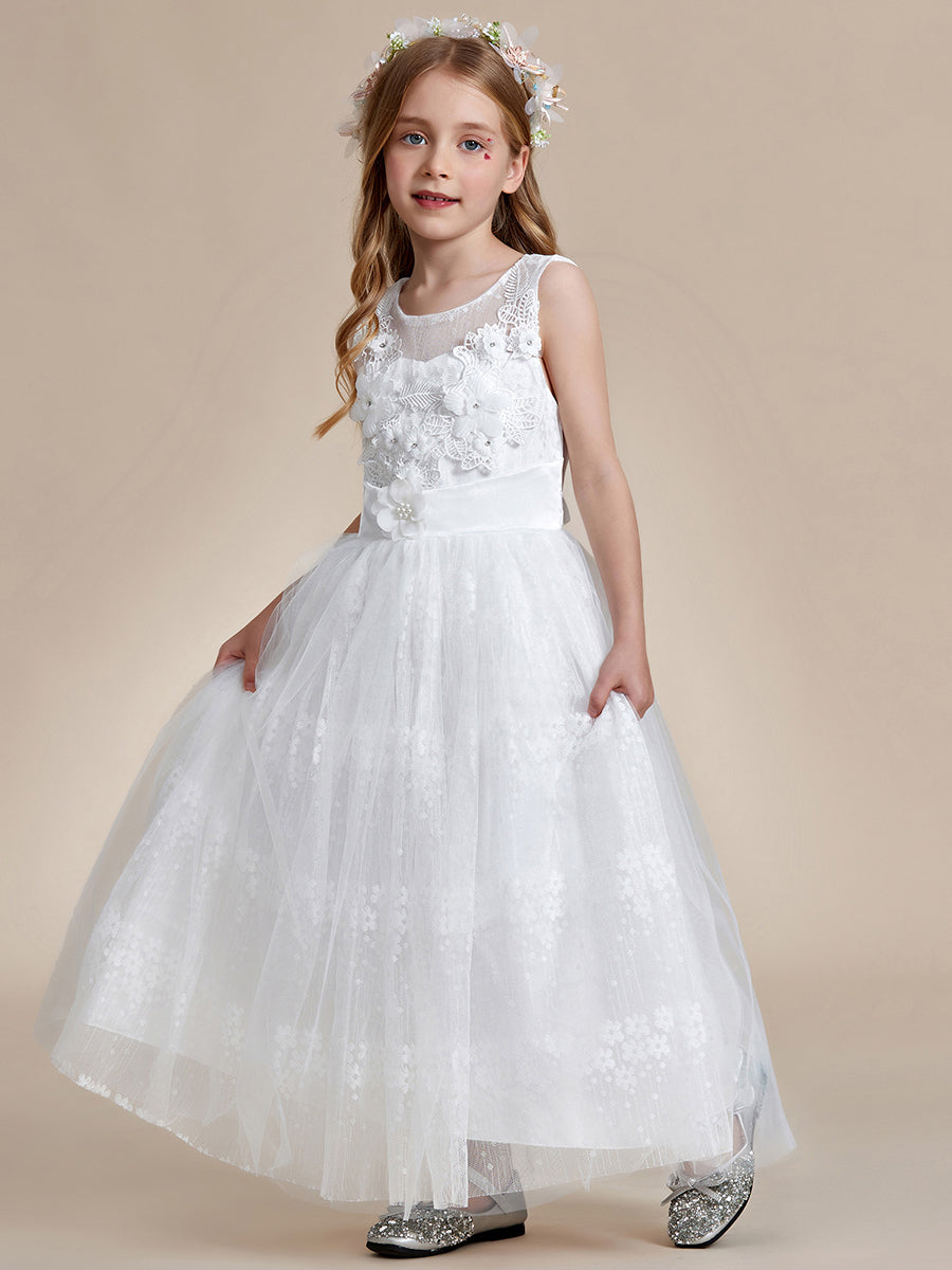 Robe Enfant d'Honneur Princesse en Tulle Floral avec Applique et Dos en Satin #Couleur_Rose Robe Enfant d'Honneur Princesse en Tulle Floral avec Applique et Dos en Satin
