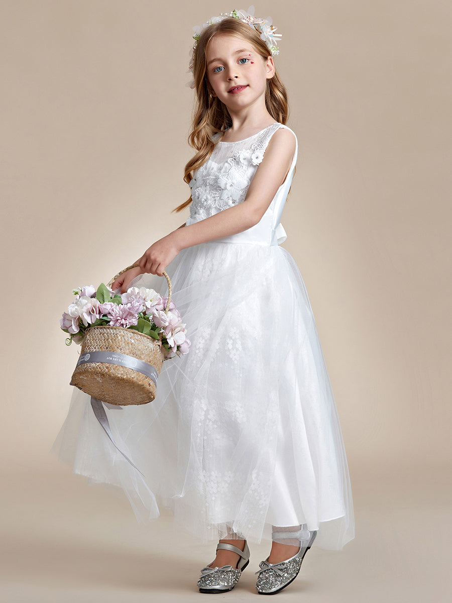 Robe Enfant d'Honneur Princesse en Tulle Floral avec Applique et Dos en Satin #Couleur_Rose Robe Enfant d'Honneur Princesse en Tulle Floral avec Applique et Dos en Satin
