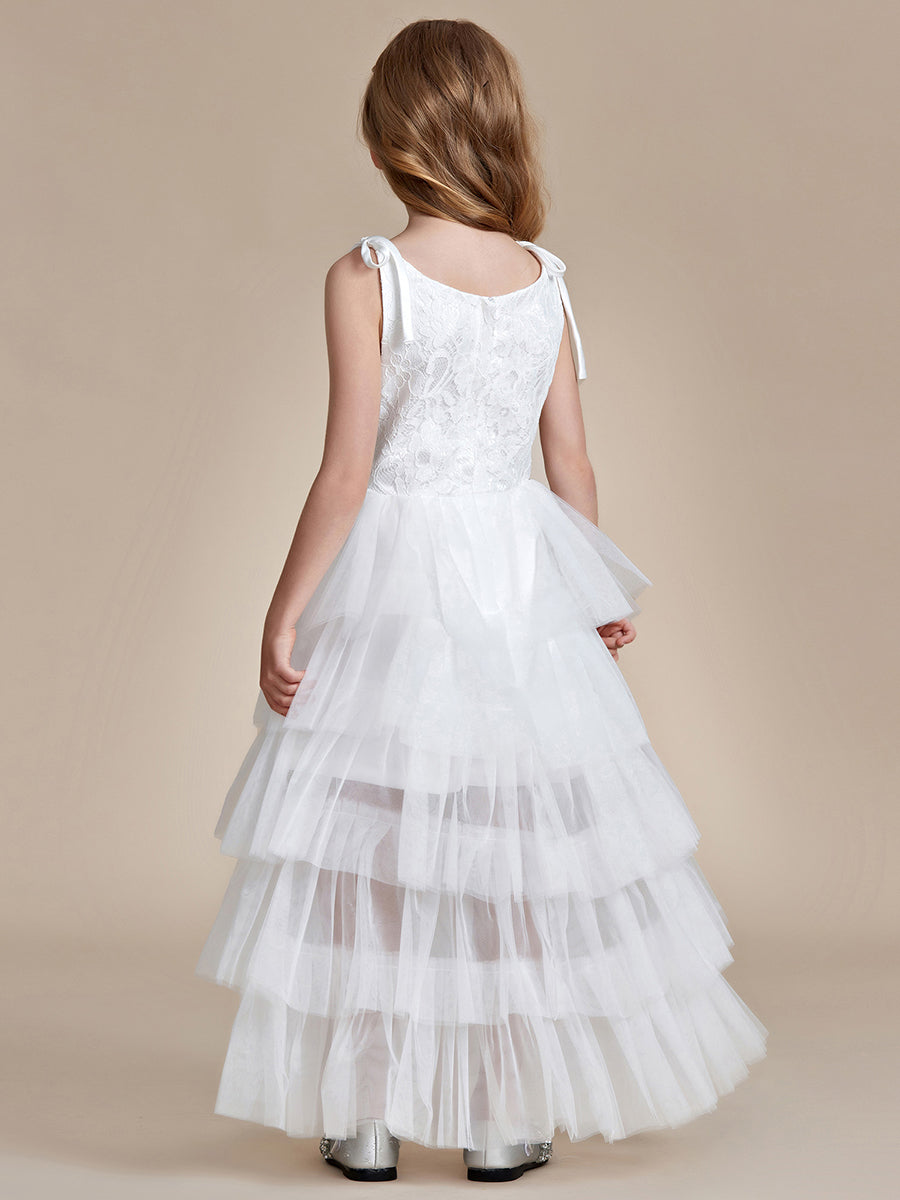Robe Enfant d'Honneur en Tulle Multi-Couches avec Bretelles fines #Couleur_Blanc Robe Enfant d'Honneur en Tulle Multi-Couches avec Bretelles fines