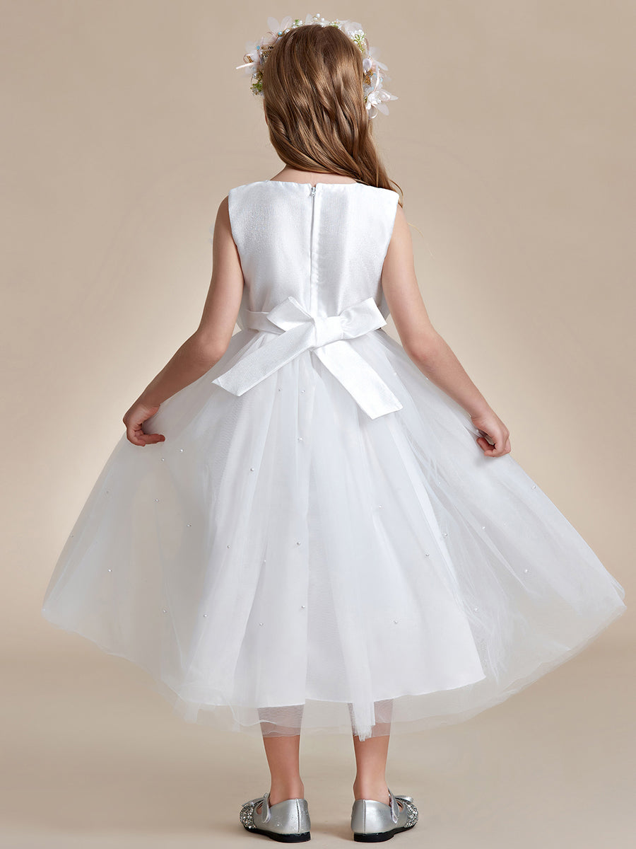 Robe Enfant d'Honneur Brillante avec couche de tulle sur la poitrine princesse #couleur_Blanc