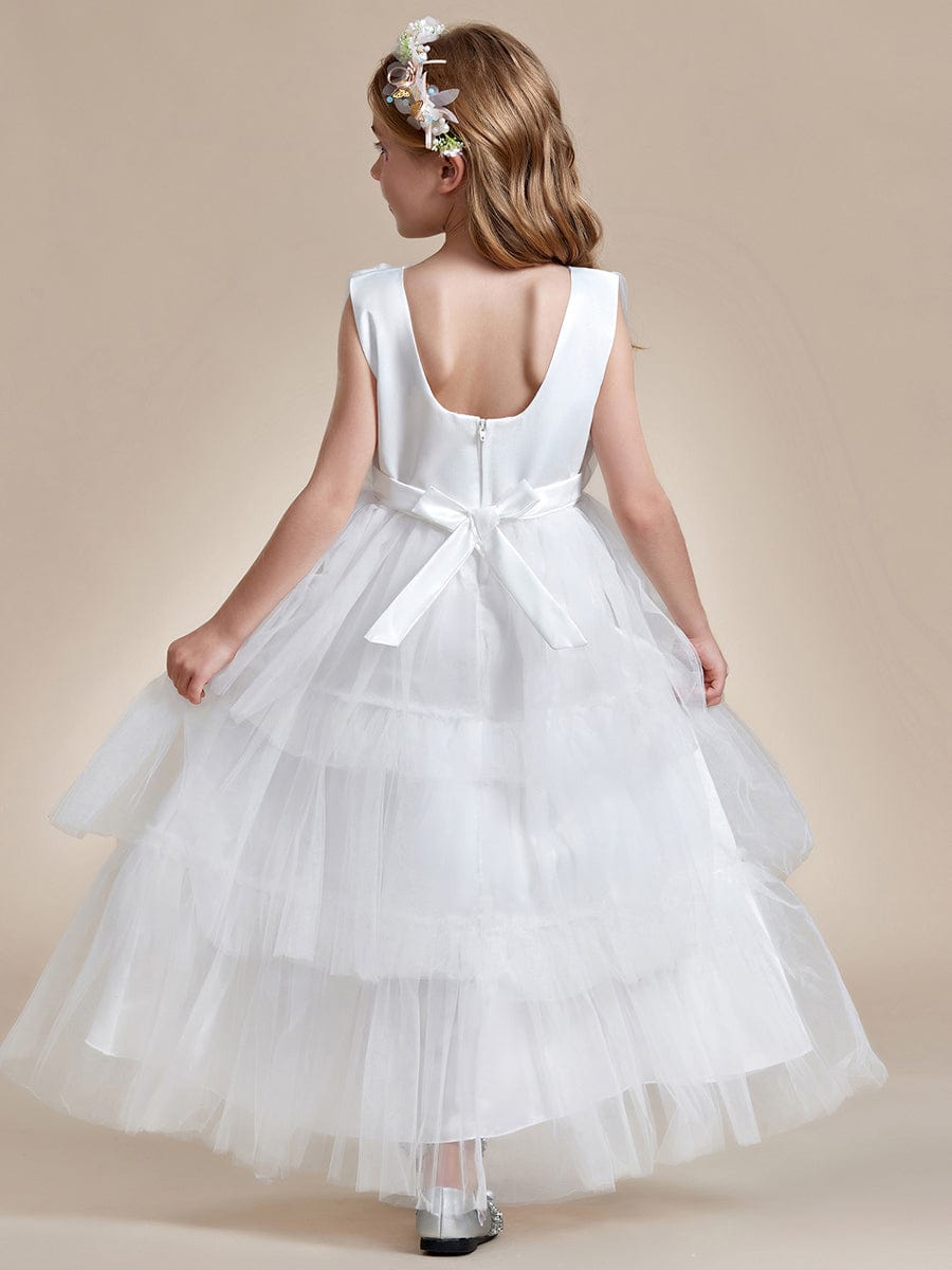Robe Enfant d'Honneur en couches sans manches de style princesse #Couleur_Blanc