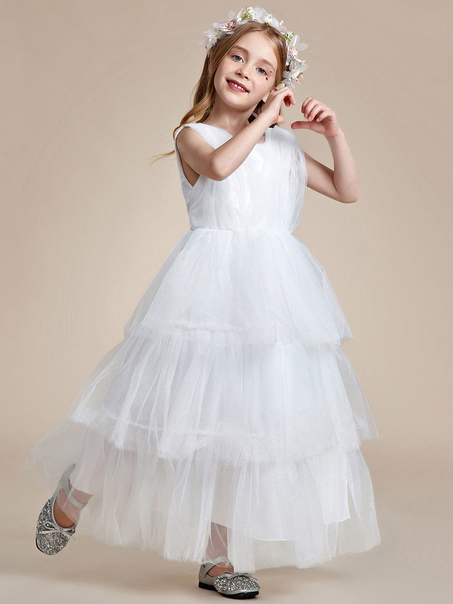 Robe Enfant d'Honneur en couches sans manches de style princesse #Couleur_Blanc Robe Enfant d'Honneur en couches sans manches de style princesse
