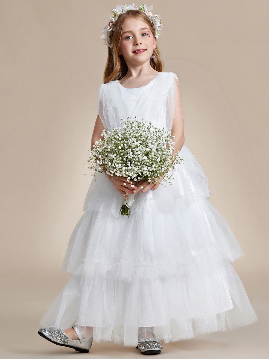 Robe Enfant d'Honneur en couches sans manches de style princesse #Couleur_Blanc Robe Enfant d'Honneur en couches sans manches de style princesse