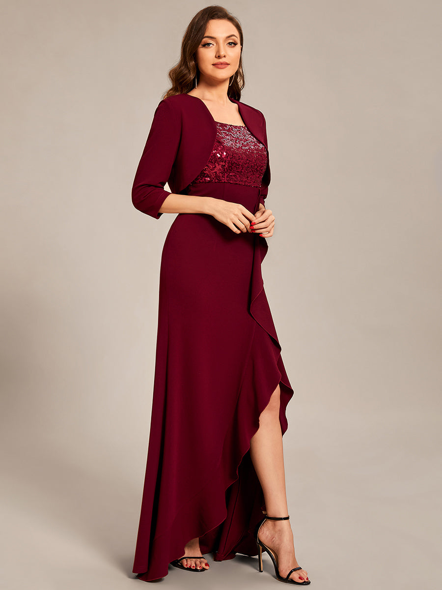 Taille personnalisée Robe Mère fendue avec tombola et veste #Couleur_Bordeaux Taille personnalisée Robe Mère fendue avec tombola et veste