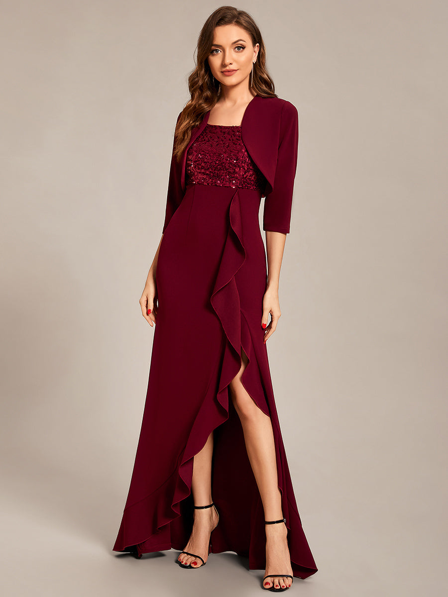 Taille personnalisée Robe Mère fendue avec tombola et veste #Couleur_Bordeaux Taille personnalisée Robe Mère fendue avec tombola et veste
