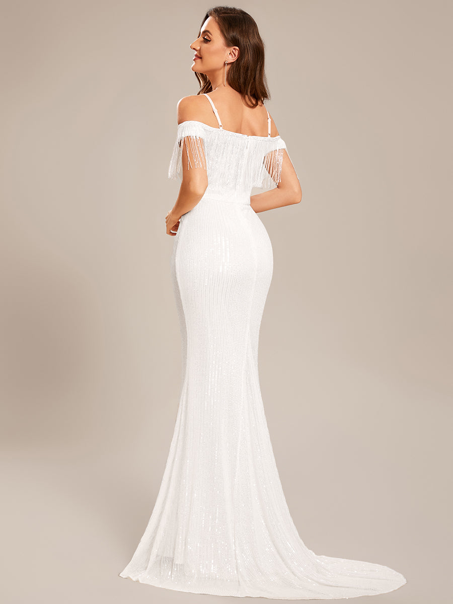 Taille personnalisée Robe de bal longue sirène moulante à sequins #Couleur_Blanc Taille personnalisée Robe de bal longue sirène moulante à sequins