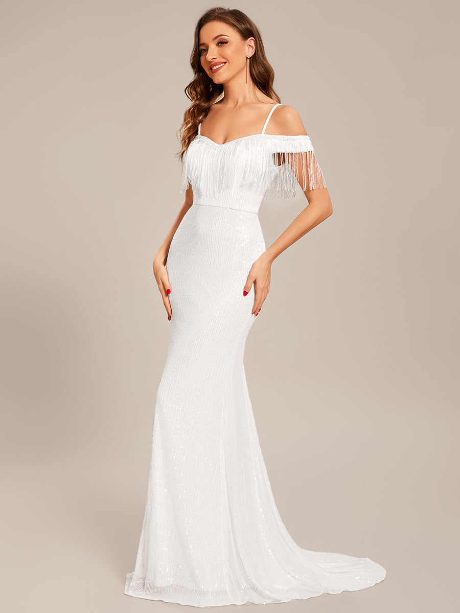 Taille personnalisée Robe de bal longue sirène moulante à sequins #Couleur_Blanc Taille personnalisée Robe de bal longue sirène moulante à sequins
