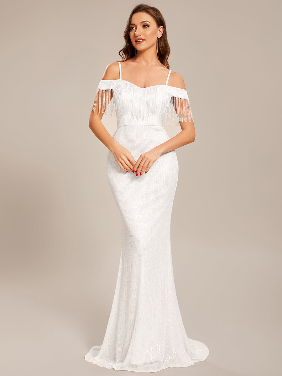 Taille personnalisée Robe de bal longue sirène moulante à sequins #Couleur_Blanc Taille personnalisée Robe de bal longue sirène moulante à sequins