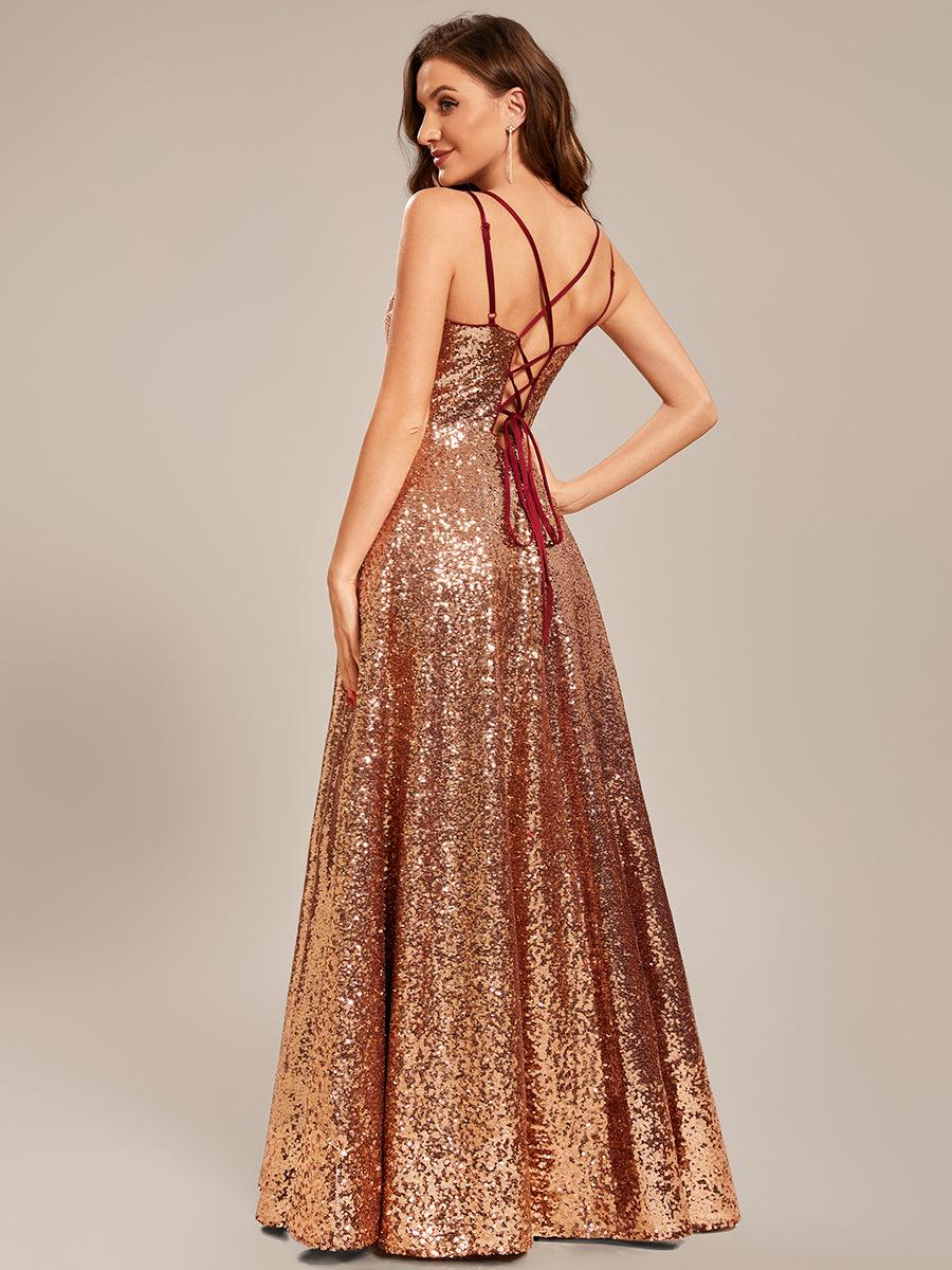 Taille personnalisée Robe de Bal Bretelles minces Dos Bustier Pailletée #Couleur_Or Rose Taille personnalisée Robe de Bal Bretelles minces Dos Bustier Pailletée