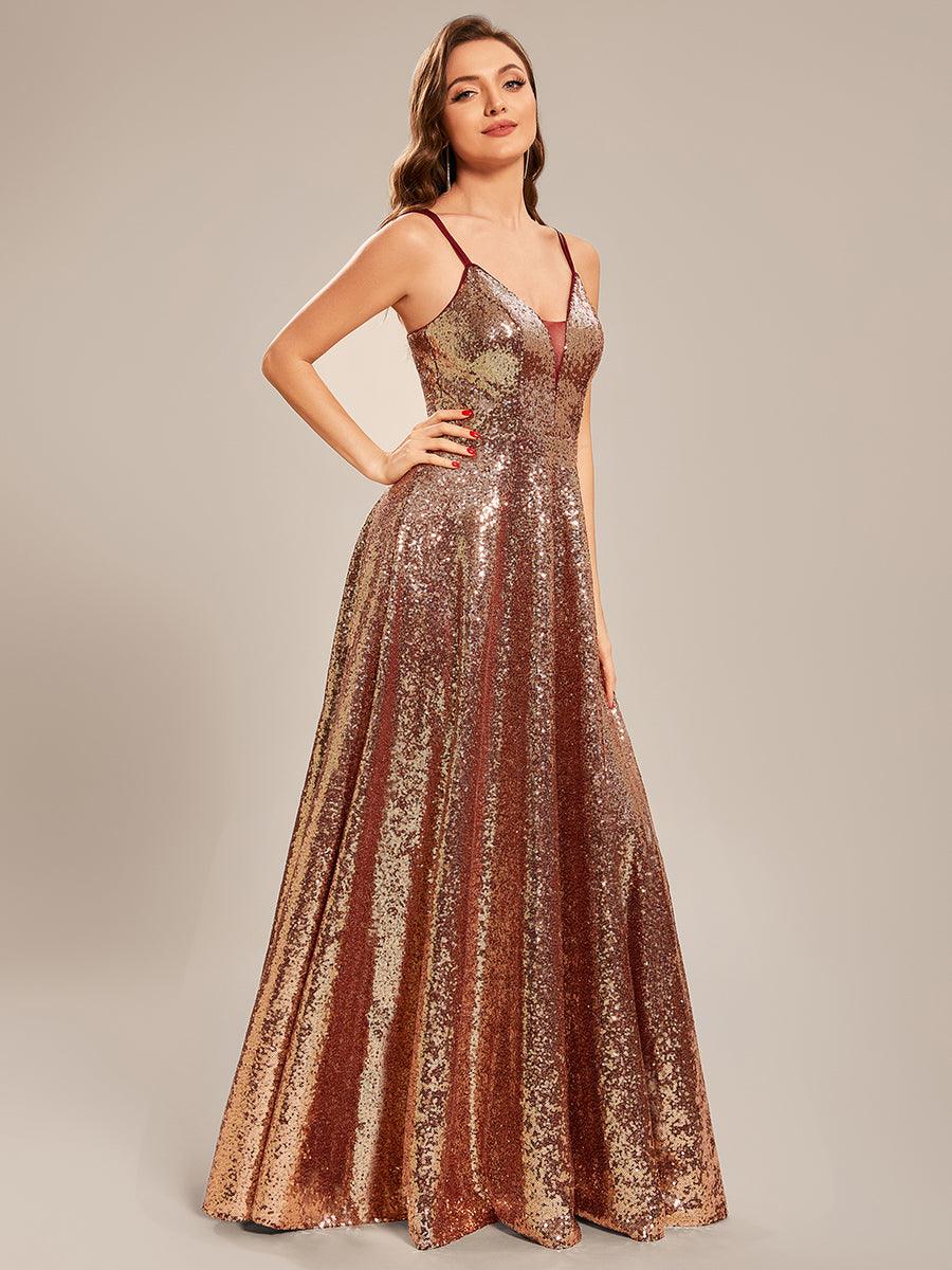 Taille personnalisée Robe de Bal Bretelles minces Dos Bustier Pailletée #Couleur_Or Rose Taille personnalisée Robe de Bal Bretelles minces Dos Bustier Pailletée