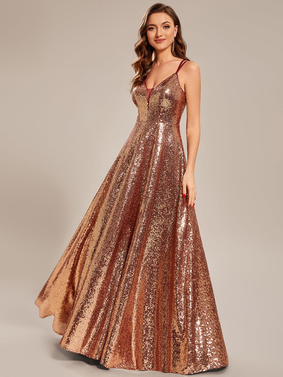 Taille personnalisée Robe de Bal Bretelles minces Dos Bustier Pailletée #Couleur_Or Rose Taille personnalisée Robe de Bal Bretelles minces Dos Bustier Pailletée