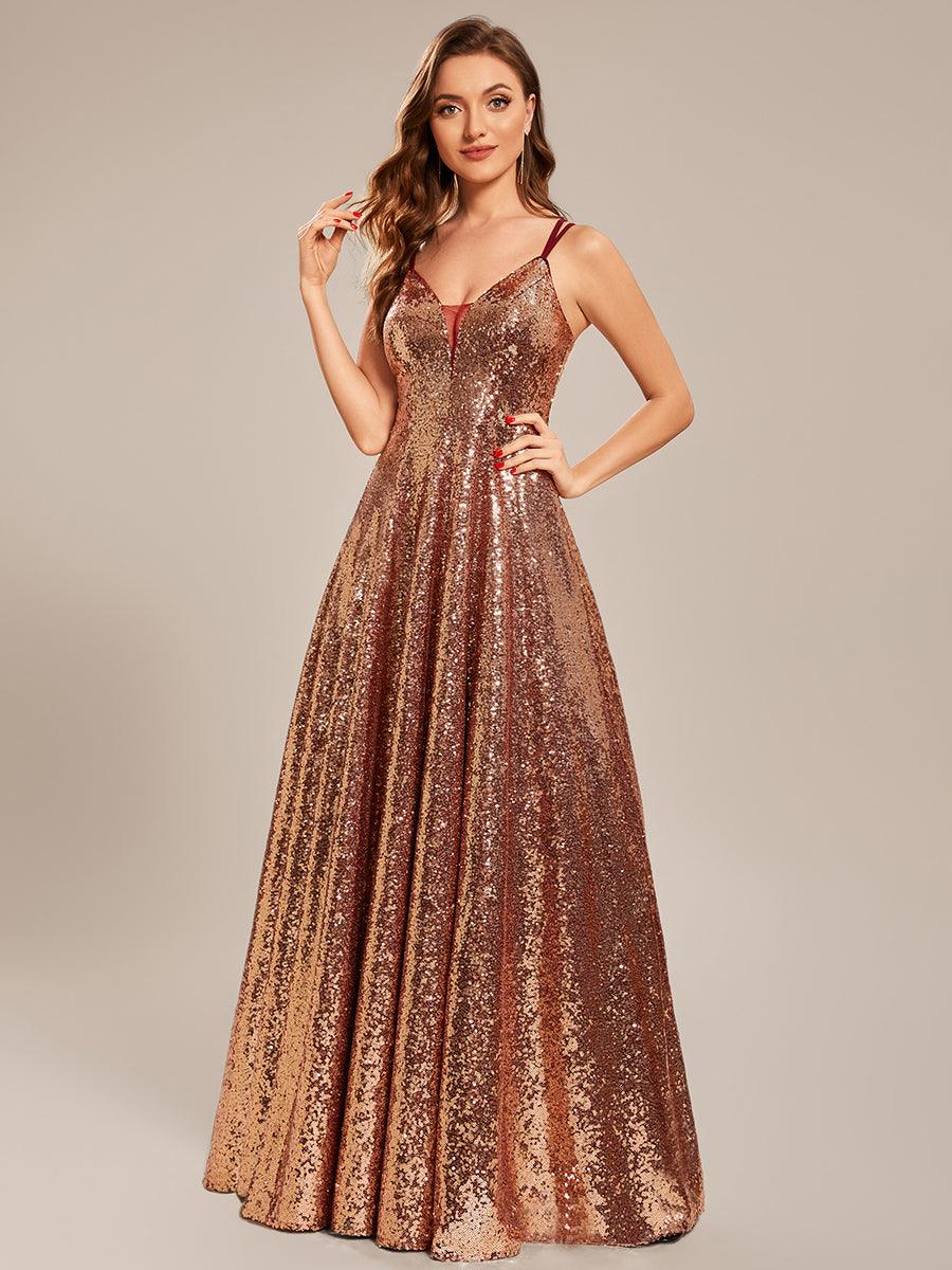 Taille personnalisée Robe de Bal Bretelles minces Dos Bustier Pailletée #Couleur_Or Rose Taille personnalisée Robe de Bal Bretelles minces Dos Bustier Pailletée