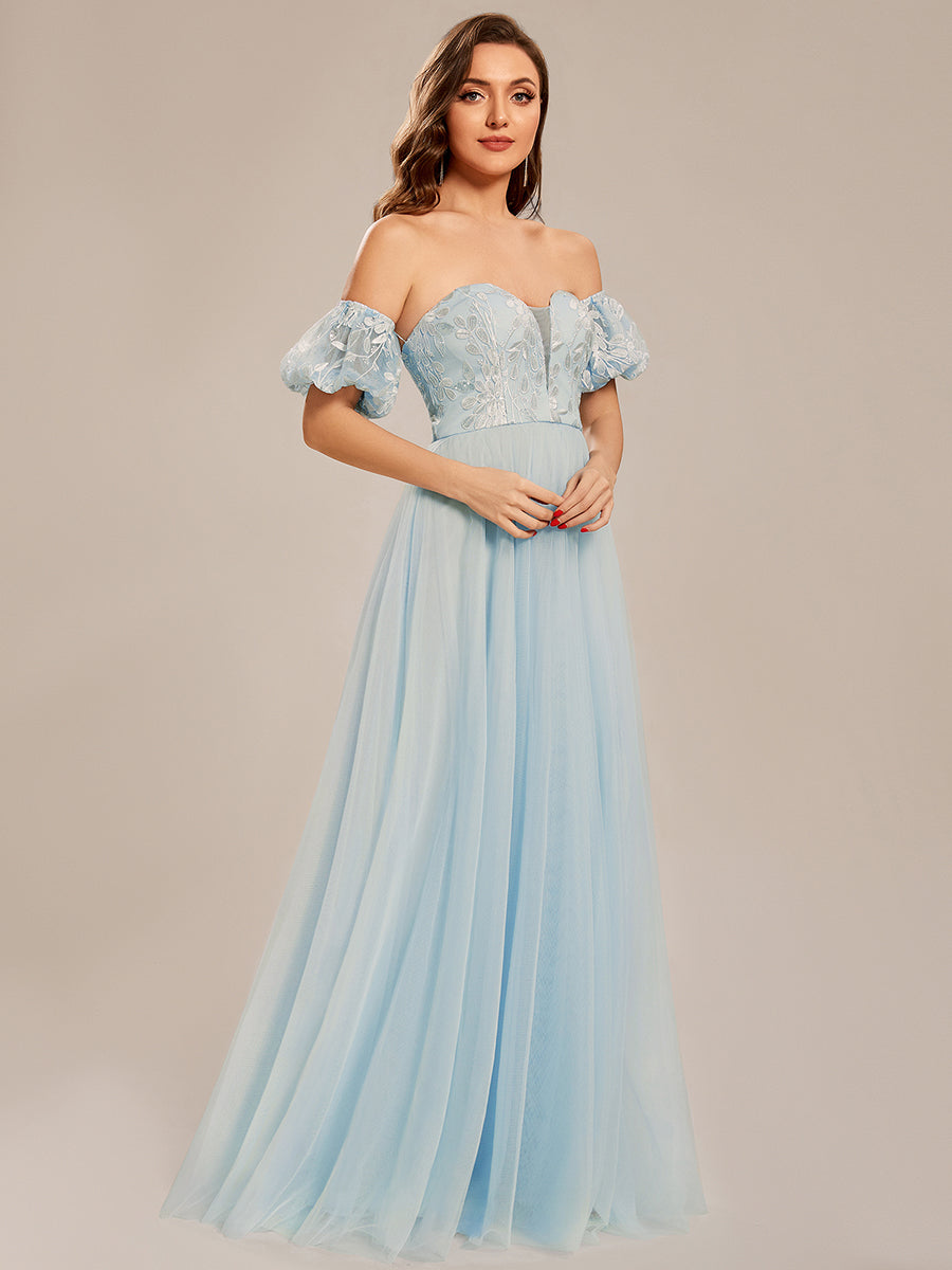 Taille personnalisée Robe de bal en tulle de style princesse à manches bouffantes #Couleur_Bleu Ciel Taille personnalisée Robe de bal en tulle de style princesse à manches bouffantes