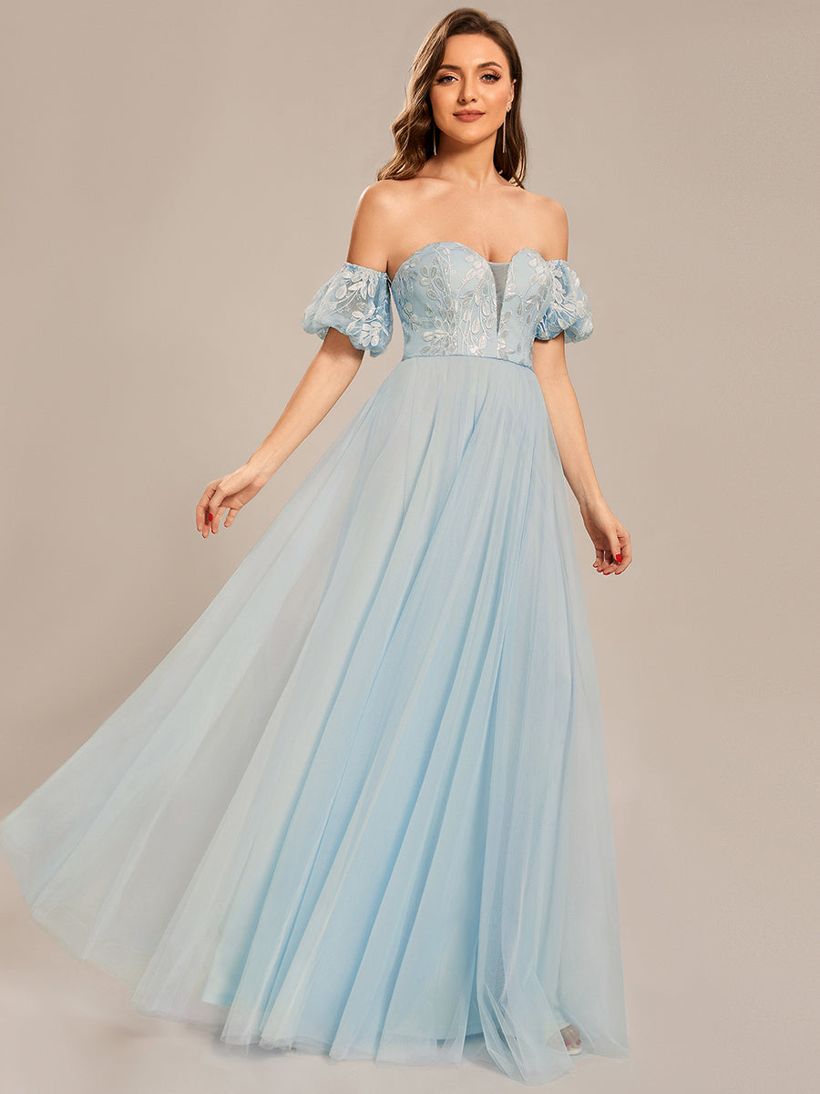 Taille personnalisée Robe de bal en tulle de style princesse à manches bouffantes #Couleur_Bleu Ciel Taille personnalisée Robe de bal en tulle de style princesse à manches bouffantes