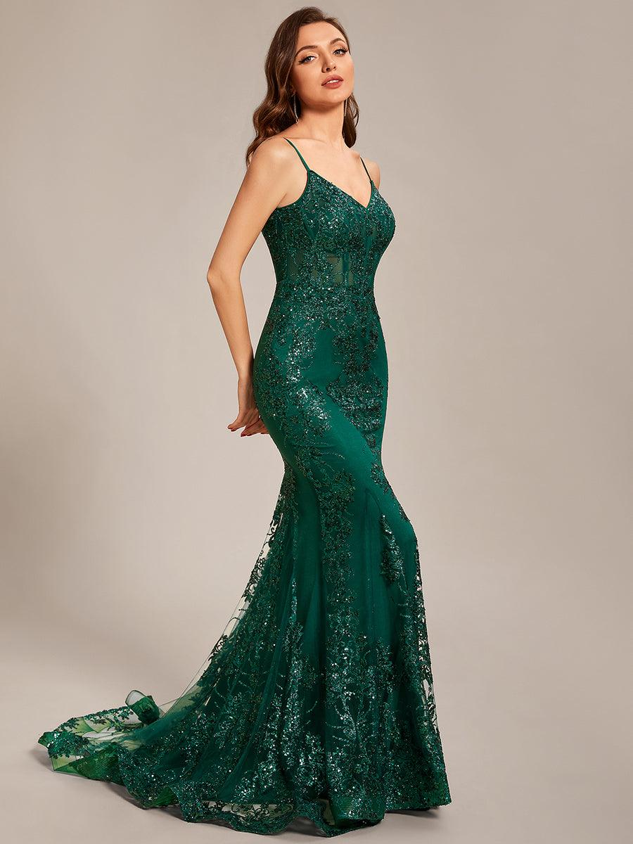 Taille personnalisée robe de bal taille transparente dos nu serré #Couleur_Vert Fonce Taille personnalisée robe de bal taille transparente dos nu serré