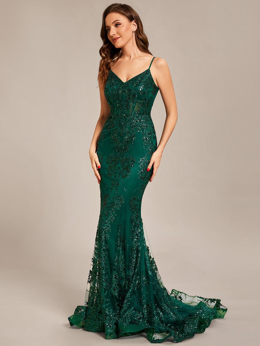 Taille personnalisée robe de bal taille transparente dos nu serré #Couleur_Vert Fonce Taille personnalisée robe de bal taille transparente dos nu serré