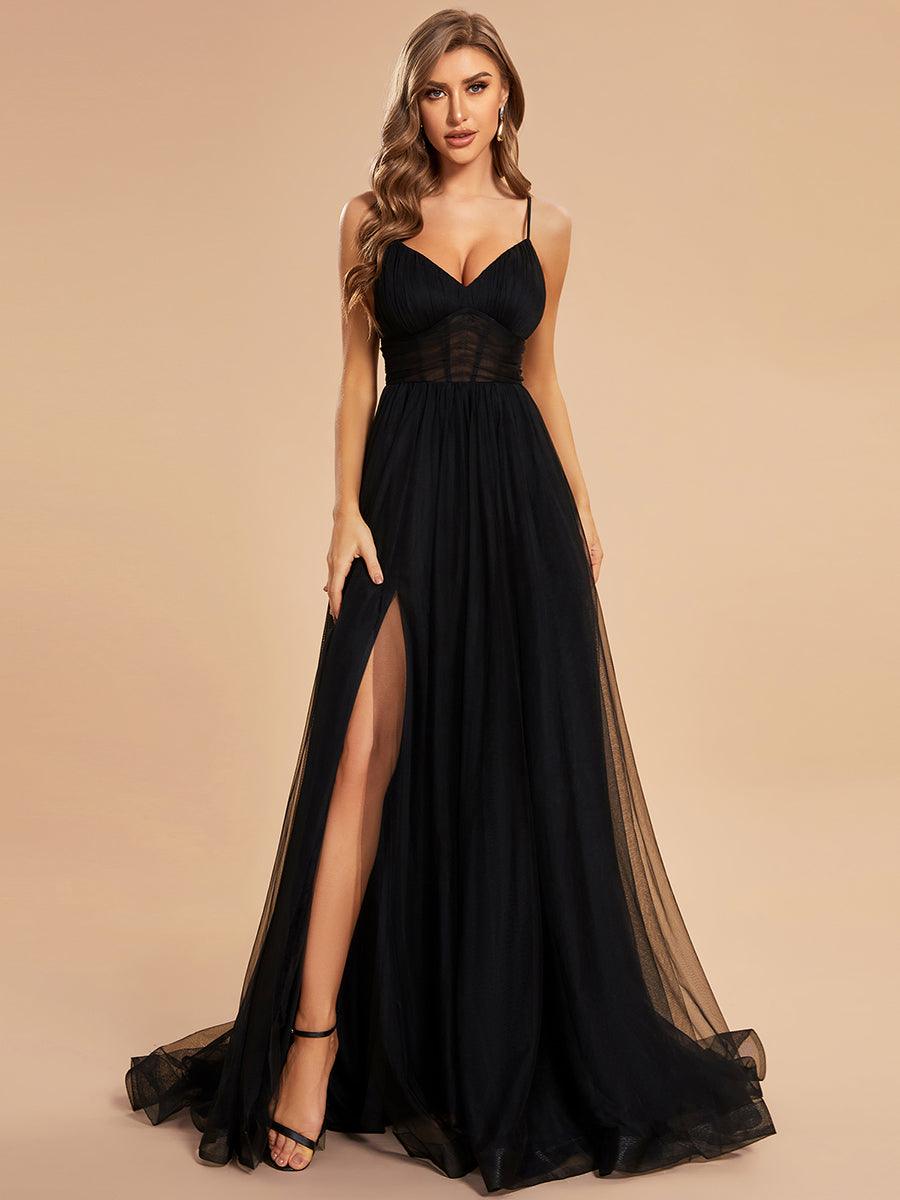 Taille personnalisée Robe Longue avec Fente Élégante #Couleur_Noir Taille personnalisée Robe Longue avec Fente Élégante