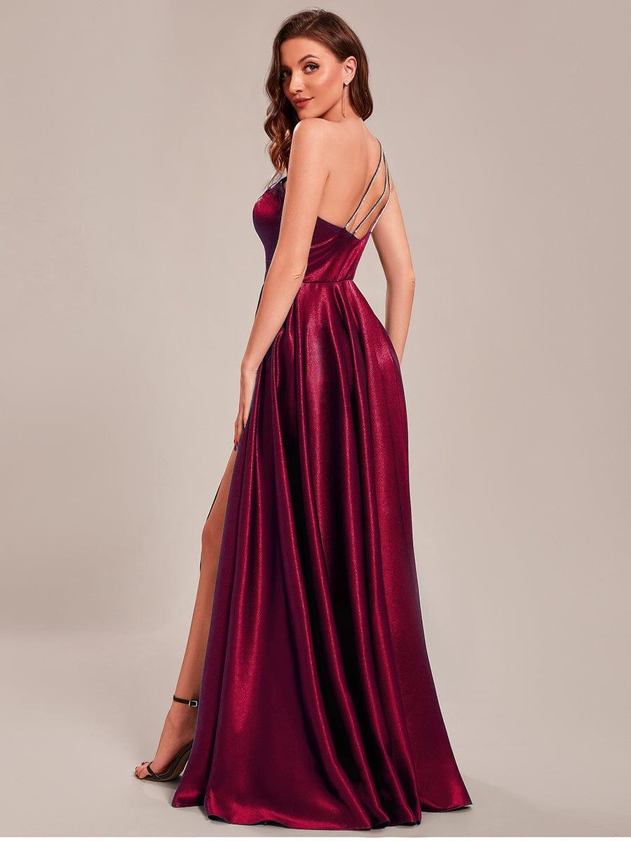Taille personnalisée Robe de bal une épaule longue en satin une ligne #Couleur_Vert Fonce Taille personnalisée Robe de bal une épaule longue en satin une ligne
